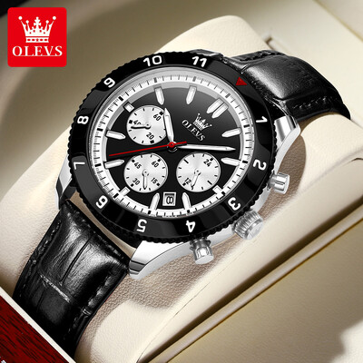 Ceas de cuarț OLEVS original pentru bărbați, curea din piele, cronograf, calendar, rezistent la apă, luminoase, ceasuri de mână pentru bărbați Relógio Masculino