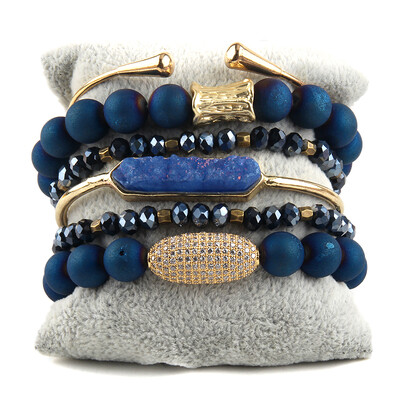 RH Fashion Bohemia ékszerkiegészítő féldrágakövekből készült, gyöngyökkel díszített Druzy Charm, 6db halmozott karkötő- és karkötőkészletek nőknek ajándék