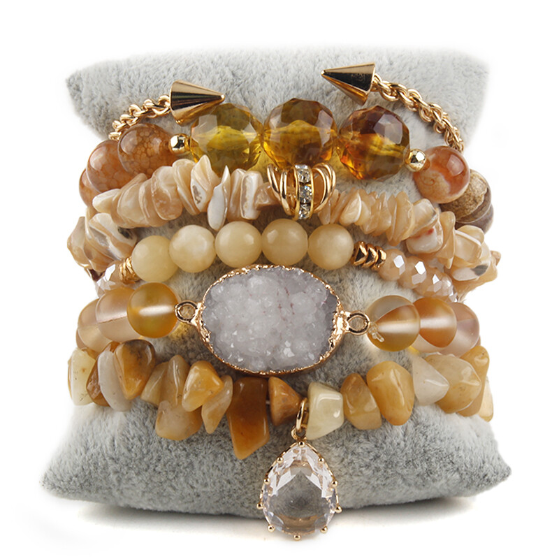 RH Fashion Bohemia Juvelierizstrādājumu aksesuāri Pusdārgakmeņu fāzēm Druzy Charm, 6 gab. Rokassprādzes un rokassprādzes komplekti Sieviešu dāvana