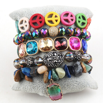 Set de bijuterii Boho de modă Negru 5 buc. Seturi de brățări stiva de piatră naturală neagră pentru femei Bijuterii boeme Cadou Prieteni Ziua de naștere