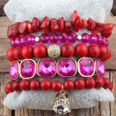 Set de bijuterii Boho de modă Negru 5 buc. Seturi de brățări stiva de piatră naturală neagră pentru femei Bijuterii boeme Cadou Prieteni Ziua de naștere