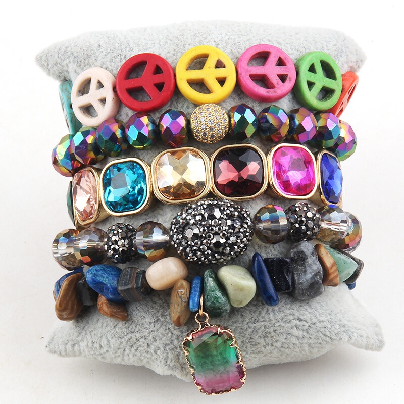 Set de bijuterii Boho de modă Negru 5 buc. Seturi de brățări stiva de piatră naturală neagră pentru femei Bijuterii boeme Cadou Prieteni Ziua de naștere