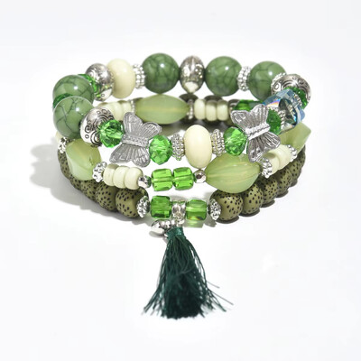 3 KOM Zelene elastične narukvice s akrilnim perlama za žene Set narukvica s ljupkim leptirom s kićankama