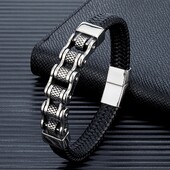 MKENDN Punk Bărbați Biker Lanț împletit Bratara din piele naturala Bratara din otel inoxidabil cu catarama magnetica Cadouri Homme Pulseras