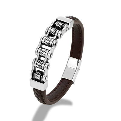 MKENDN Punk Bărbați Biker Lanț împletit Bratara din piele naturala Bratara din otel inoxidabil cu catarama magnetica Cadouri Homme Pulseras