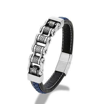 MKENDN Punk Bărbați Biker Lanț împletit Bratara din piele naturala Bratara din otel inoxidabil cu catarama magnetica Cadouri Homme Pulseras