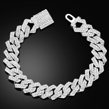 14MM Iced Prong Link Кубински верижни гривни за мъже, жени Пълни кристали, масивна кубинска гривна от Маями, пънк хип-хоп бижута, подарък