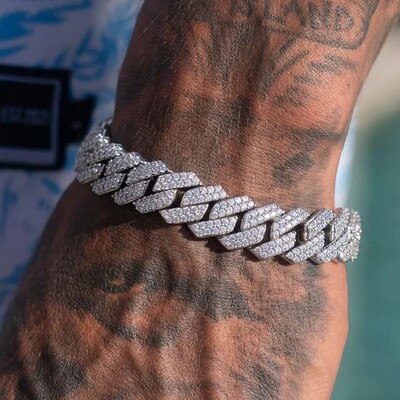 14MM Iced Prong Link Brățări cu lanț cubanez pentru bărbați, femei, strasuri complete, brățară cubaneză Miami, punk, cadou de bijuterii hip hop