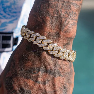 14MM Iced Prong Link Brățări cu lanț cubanez pentru bărbați, femei, strasuri complete, brățară cubaneză Miami, punk, cadou de bijuterii hip hop