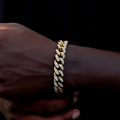 14MM Iced Prong Link Brățări cu lanț cubanez pentru bărbați, femei, strasuri complete, brățară cubaneză Miami, punk, cadou de bijuterii hip hop