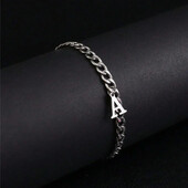 Гривни със сребърен цвят AZ инициал за мъже, жени, никога не избледняваща гривна от кубинска верига от неръждаема стомана с 26 буквена азбука