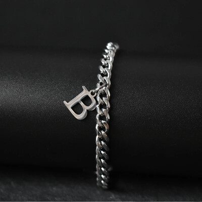 Гривни със сребърен цвят AZ инициал за мъже, жени, никога не избледняваща гривна от кубинска верига от неръждаема стомана с 26 буквена азбука