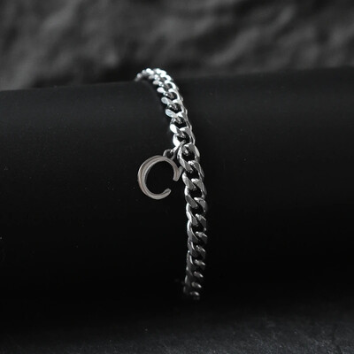 Гривни със сребърен цвят AZ инициал за мъже, жени, никога не избледняваща гривна от кубинска верига от неръждаема стомана с 26 буквена азбука