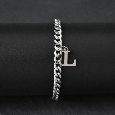 Гривни със сребърен цвят AZ инициал за мъже, жени, никога не избледняваща гривна от кубинска верига от неръждаема стомана с 26 буквена азбука