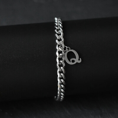 Гривни със сребърен цвят AZ инициал за мъже, жени, никога не избледняваща гривна от кубинска верига от неръждаема стомана с 26 буквена азбука