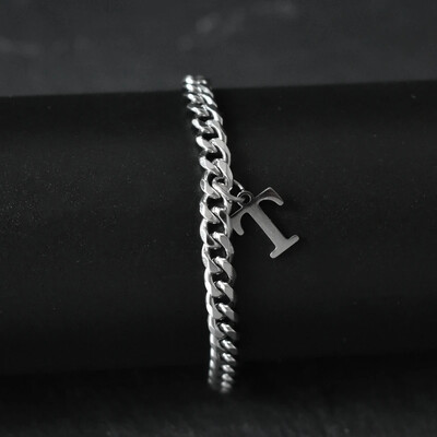 Гривни със сребърен цвят AZ инициал за мъже, жени, никога не избледняваща гривна от кубинска верига от неръждаема стомана с 26 буквена азбука