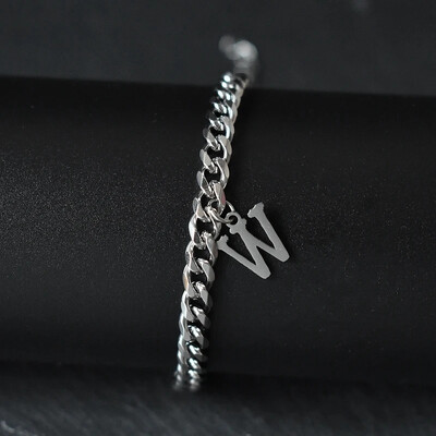 Гривни със сребърен цвят AZ инициал за мъже, жени, никога не избледняваща гривна от кубинска верига от неръждаема стомана с 26 буквена азбука