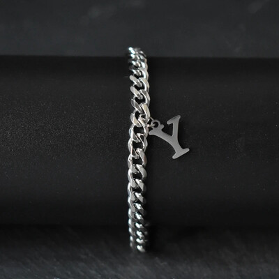 Гривни със сребърен цвят AZ инициал за мъже, жени, никога не избледняваща гривна от кубинска верига от неръждаема стомана с 26 буквена азбука