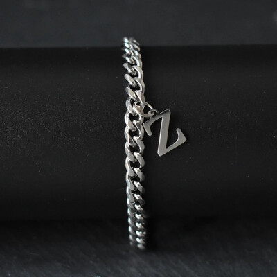 Гривни със сребърен цвят AZ инициал за мъже, жени, никога не избледняваща гривна от кубинска верига от неръждаема стомана с 26 буквена азбука