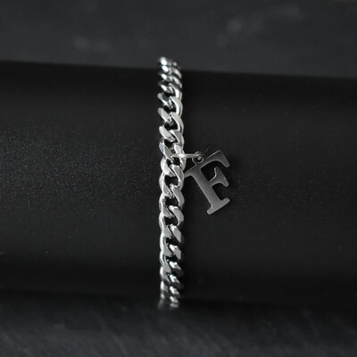 Гривни със сребърен цвят AZ инициал за мъже, жени, никога не избледняваща гривна от кубинска верига от неръждаема стомана с 26 буквена азбука