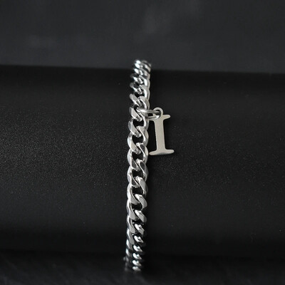 Гривни със сребърен цвят AZ инициал за мъже, жени, никога не избледняваща гривна от кубинска верига от неръждаема стомана с 26 буквена азбука