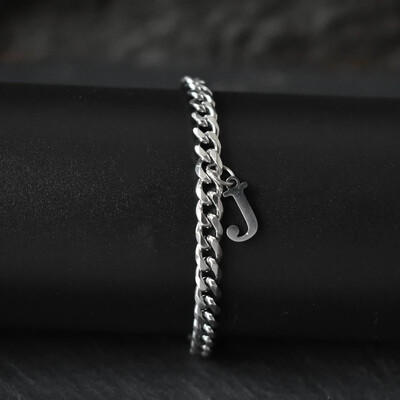 Гривни със сребърен цвят AZ инициал за мъже, жени, никога не избледняваща гривна от кубинска верига от неръждаема стомана с 26 буквена азбука