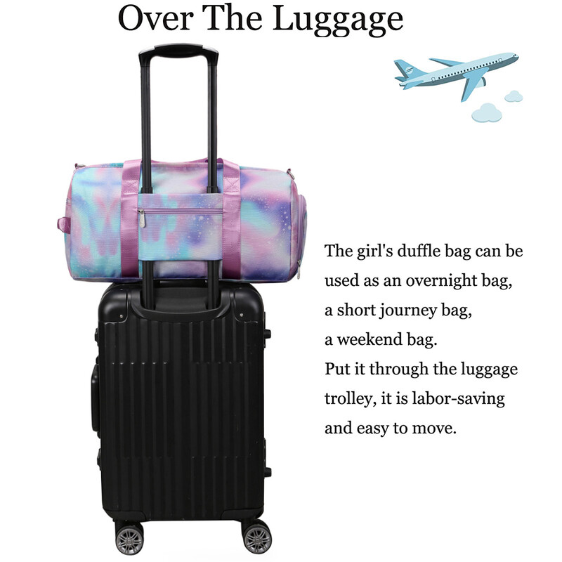 Geantă pentru copii pentru fete, adolescenți, gimnastică, geantă de gimnastică pentru copii, geantă de dans, compartiment pentru pantofi, buzunar umed, weekend, sport peste noapte