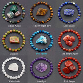 Brățară originală cu margele de apatit albastru Reiki Bărbați, femei, lapis lazuli natural, ametist galben, ochi de tigru, cu mărgele, brățară bijuterii