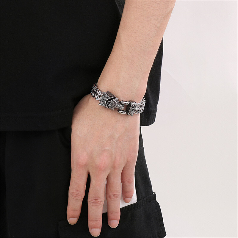 Retro Vikingi Urs Norse Wolf Brățări Punk Oțel inoxidabil Lanț plasă șarpe Vultur Animal Biker Brățară Bijuterii islandeze