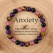 Успокояваща гривна против тревожност за жени, облекчаване на стреса, изцеление, кристал, духовна енергия, бижута от естествен камък, тигрово око, аметист