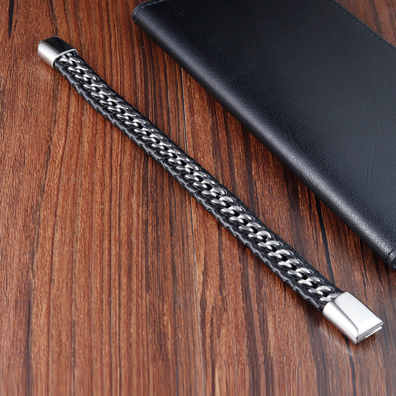 Bijuterii Brățări de lux din oțel inoxidabil Piele autentică țesută cu mai multe straturi Nomination Link Brățară neagră Lanț bărbați