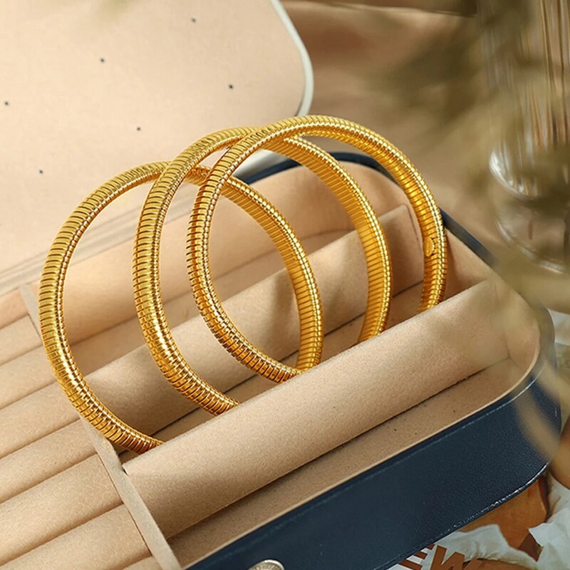 Brățară din oțel inoxidabil, rezistentă la apă, cu elasticitate retro, din metal gros, placată cu aur de 18K, bijuterii unisex, bărbați, femei.