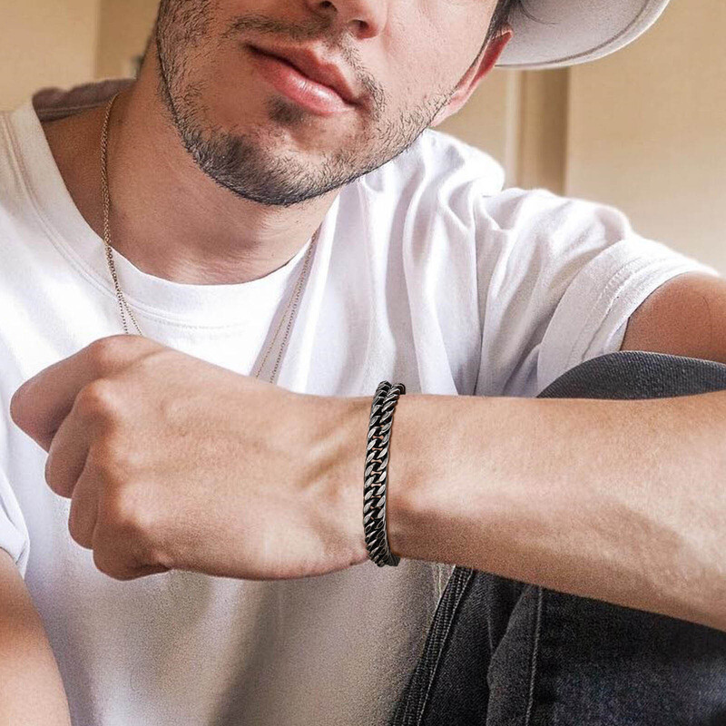 Vnox Brățări cu lanț cubanez din oțel inoxidabil, gros, greu, pentru bărbați și băieți, bijuterii pentru brățară din metal antic oxidat Miami Curb Link