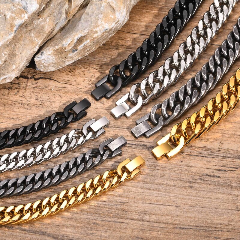 Vnox Brățări cu lanț cubanez din oțel inoxidabil, gros, greu, pentru bărbați și băieți, bijuterii pentru brățară din metal antic oxidat Miami Curb Link