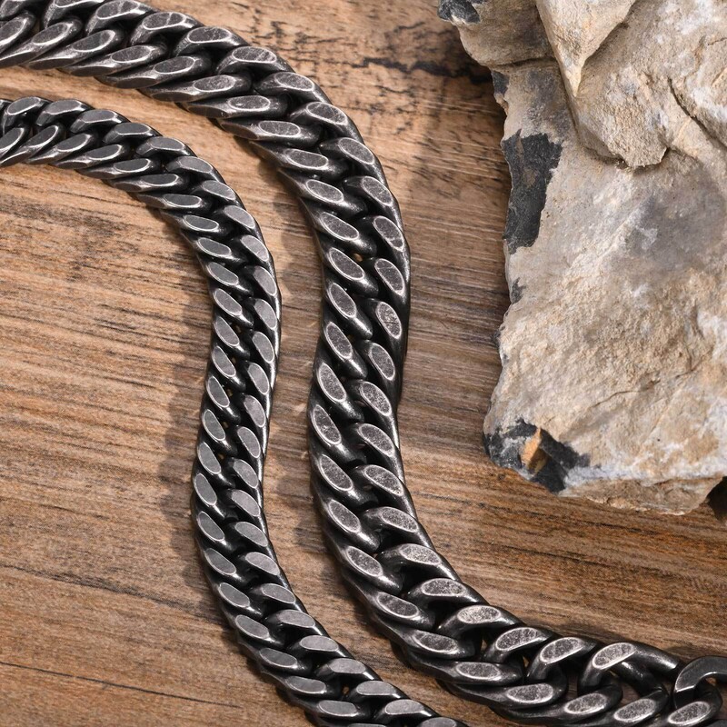 Vnox Brățări cu lanț cubanez din oțel inoxidabil, gros, greu, pentru bărbați și băieți, bijuterii pentru brățară din metal antic oxidat Miami Curb Link