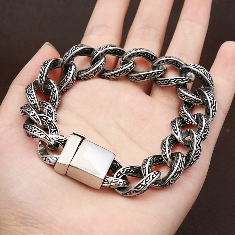 Punk Hip Hop narukvica s izrezbarenim uzorkom za muškarce 316L nehrđajući čelik Bikerska modna vintage kreativna zabava Pokloni nakita na veliko