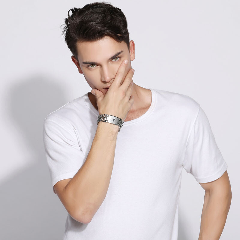 HNSP 24 mm lățime 316L din oțel inoxidabil cu lanț cubanez brățară cruce pentru bărbați bijuterii bărbați mâna lanț brățări wrap accesoriu punk