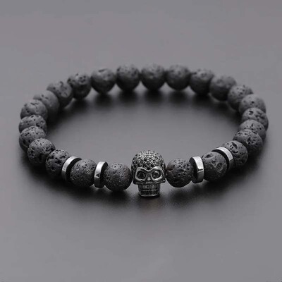 Black Eye Skull Hematite Bead Käevõru Meeste Klassikaline Käsitsi 8mm Laavakivist Võlu käevõru Meestele Ehted Kingitus