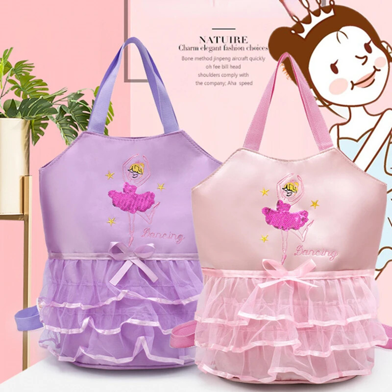 Geantă de umăr de balet pentru copii pentru fete geantă de școală din plasă dulce pentru grădiniță, broderie de modă, geantă de prințesă, geantă de dans pentru copii, roz