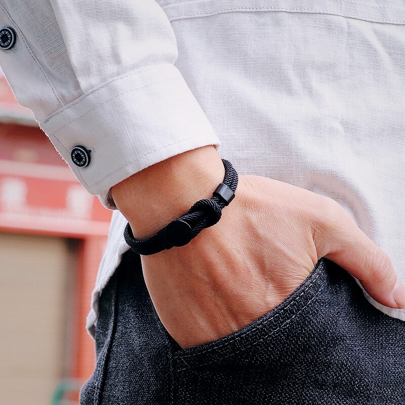Brățară punk cu frânghie pentru bărbați Accesorii pentru timp liber 4 mm Brățară cu șnur Cadou pentru soț iubit Cool Biker Braslet asortat Pulseira
