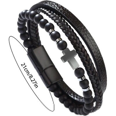 Brățară încrucișată pentru bărbați, brățară țesătă cu mai multe șuvițe, brățară manșetă sau cadou de zi de naștere pentru el