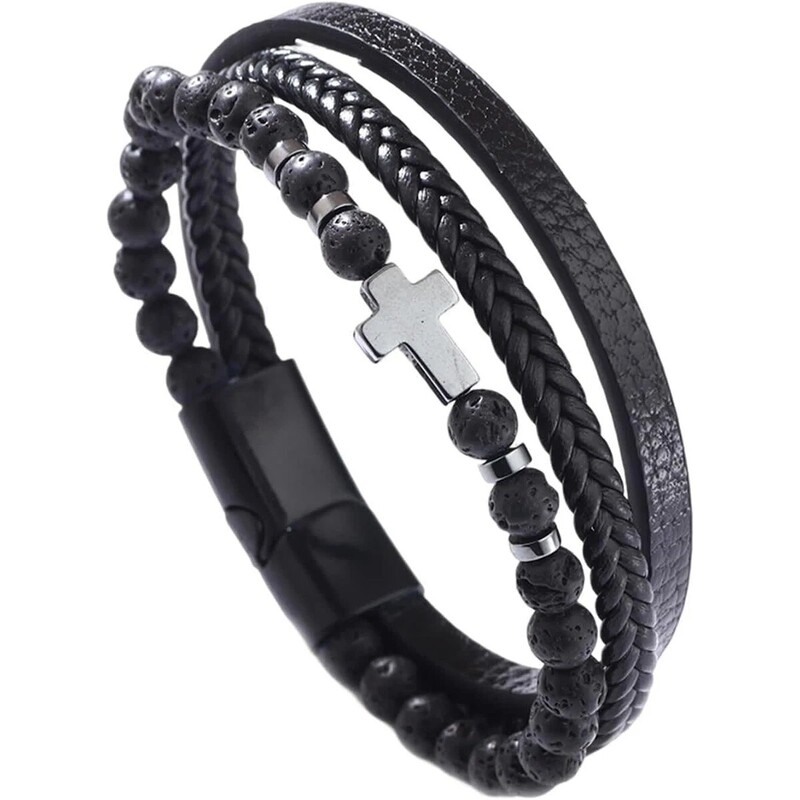 Brățară încrucișată pentru bărbați, brățară țesătă cu mai multe șuvițe, brățară manșetă sau cadou de zi de naștere pentru el