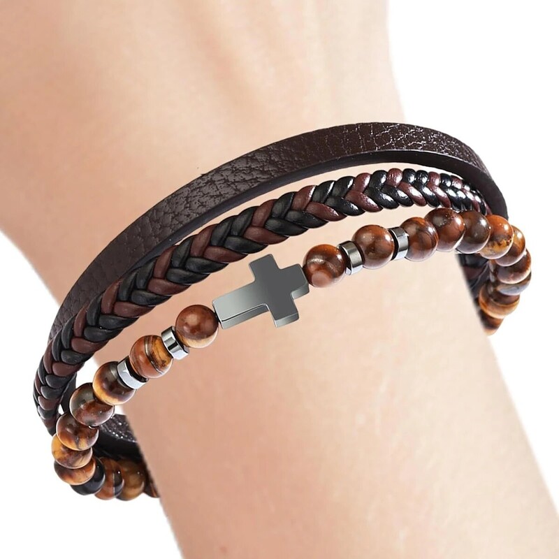 Brățară încrucișată pentru bărbați, brățară țesătă cu mai multe șuvițe, brățară manșetă sau cadou de zi de naștere pentru el