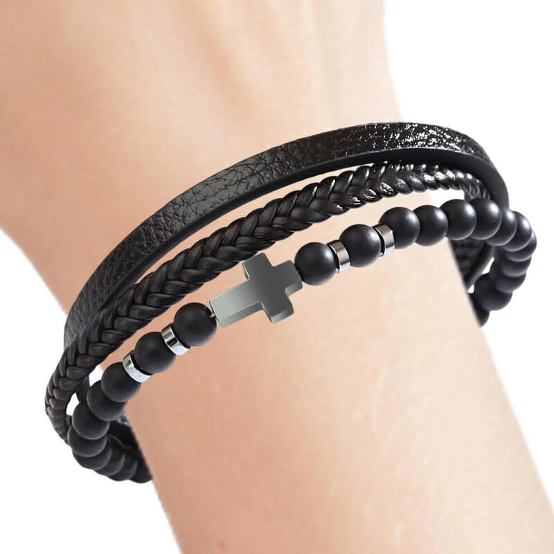 Brățară încrucișată pentru bărbați, brățară țesătă cu mai multe șuvițe, brățară manșetă sau cadou de zi de naștere pentru el