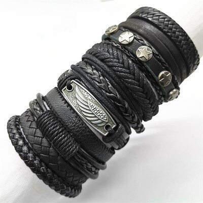 10 bucăți/set negru Wrap țesute New Fashion Brățări făcute manual pentru bărbați Brățări din piele pentru bărbați Brățari din piele pentru bărbați Brățari pentru bijuterii cu ridicata Cadou