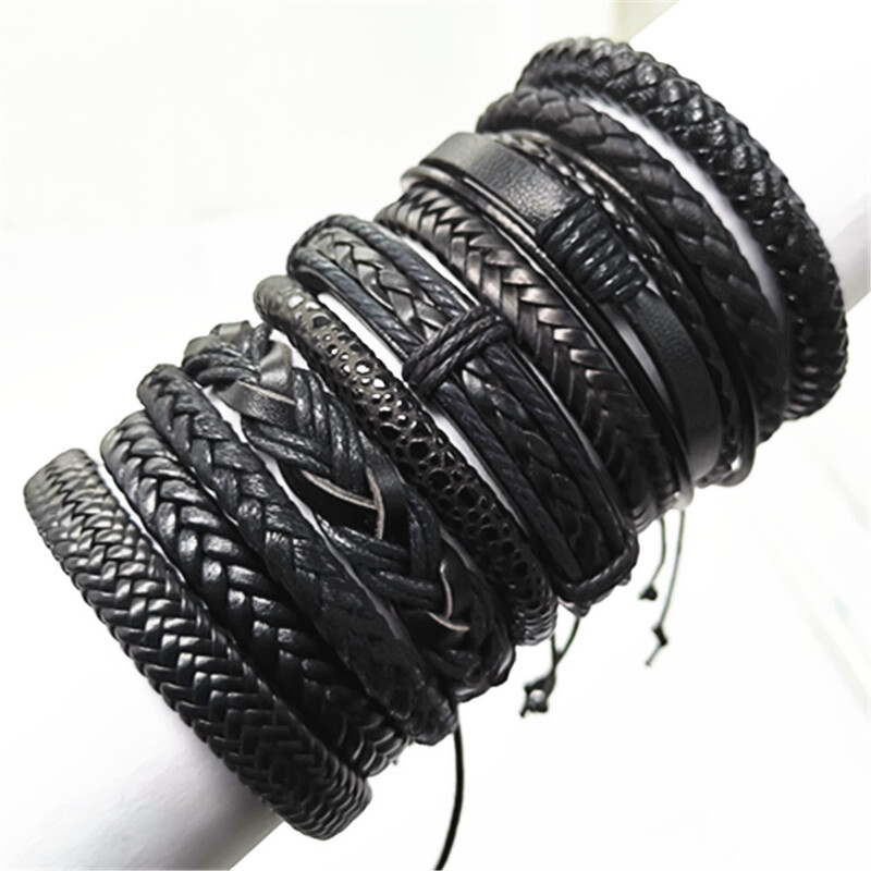 10 bucăți/set negru Wrap țesute New Fashion Brățări făcute manual pentru bărbați Brățări din piele pentru bărbați Brățari din piele pentru bărbați Brățari pentru bijuterii cu ridicata Cadou