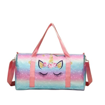 Geantă de călătorie în aer liber pentru copii, geantă de umăr cu imprimeu de unicorn, de capacitate mare pentru separare umedă și uscată, geantă de fitness