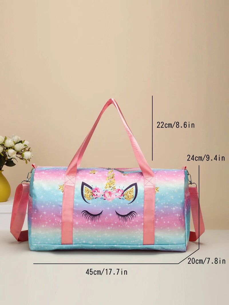 Geantă de călătorie în aer liber pentru copii, geantă de umăr cu imprimeu de unicorn, de capacitate mare pentru separare umedă și uscată, geantă de fitness