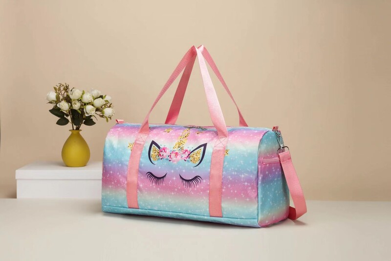 Geantă de călătorie în aer liber pentru copii, geantă de umăr cu imprimeu de unicorn, de capacitate mare pentru separare umedă și uscată, geantă de fitness