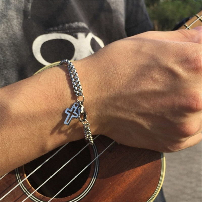 Sudraba krāsas divslāņu ķēde dobu krustu vīriešu rokassprādzes modes nerūsējošā tērauda rokassprādze Hip Hop Punk ballīte vīriešu rotaslietas